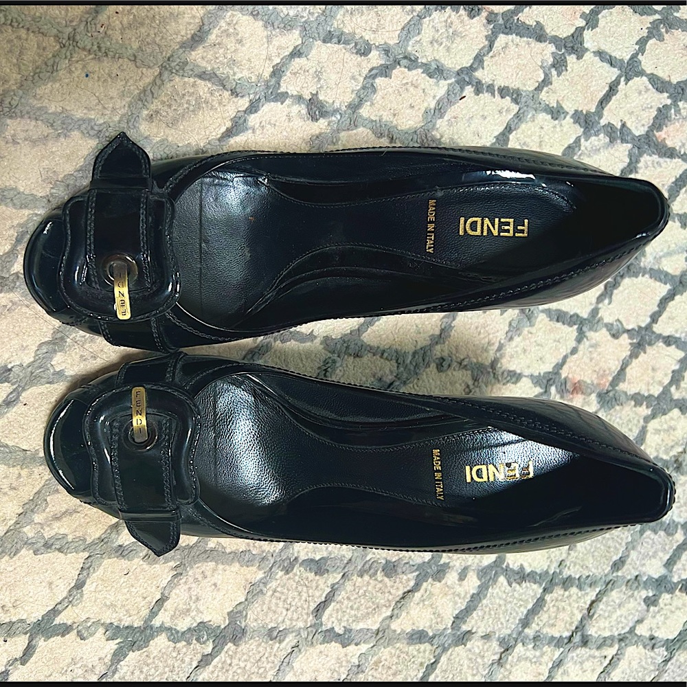 Fendi Logo Buckle Block Heels, Shoes, Peep Toe, Pumps size 9 - 39 1/2